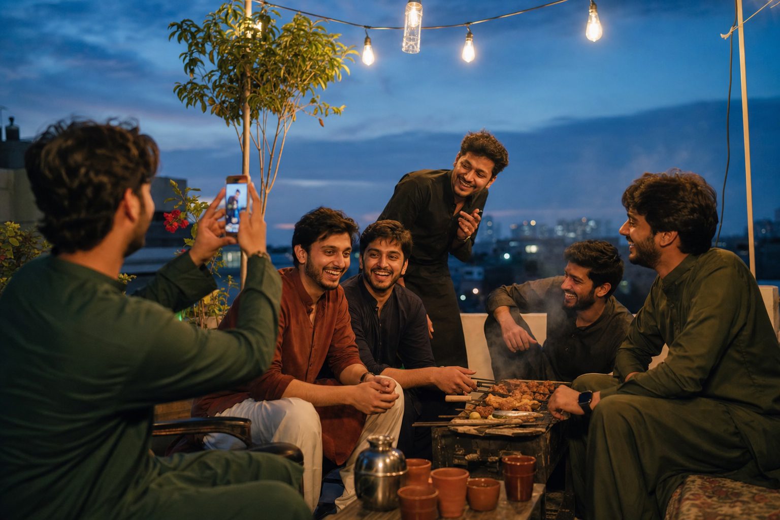 Friends at a rooftop gathering