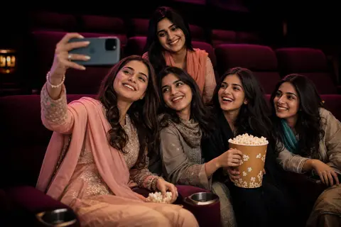 Friends enjoying a cinema night
